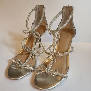 INC Elegant Silver Rhinestone Bow Strappy 4" Heels International Concepts Size 7